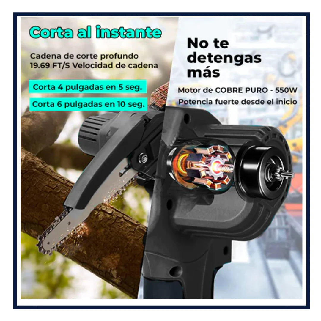 Mini Motosierra 4p 21v 2 Batería Recargable Cadena Maletín